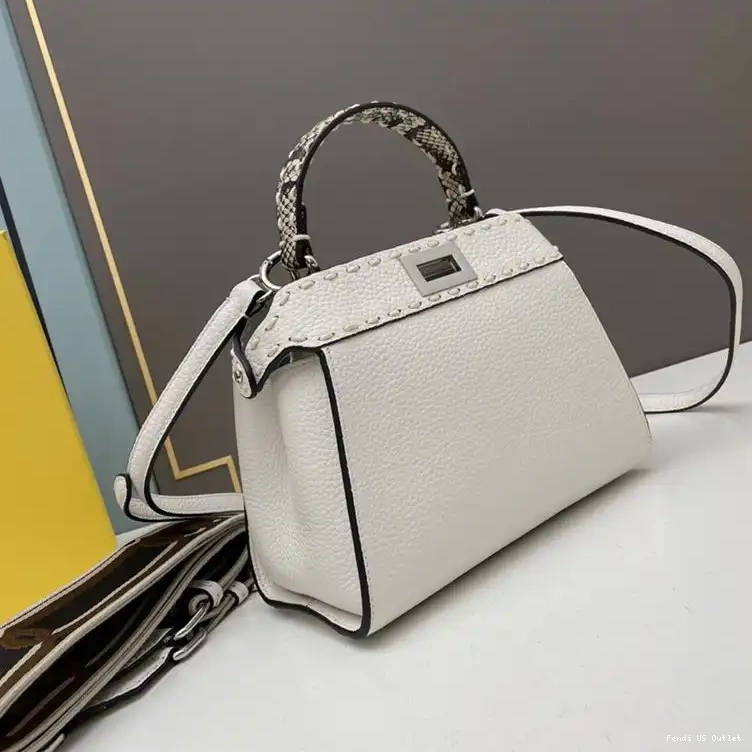 Cheap HOT Iconic Fendi White Stitching Bag In Peekaboo Mini Leather Calf 0628